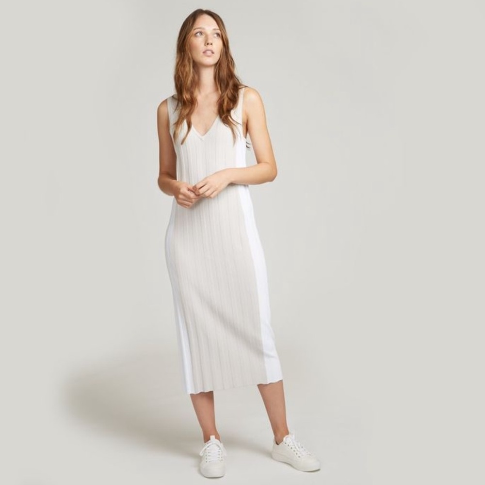 Autumn Cashmere Rib V-Neck Dress with Contrast Side NWT